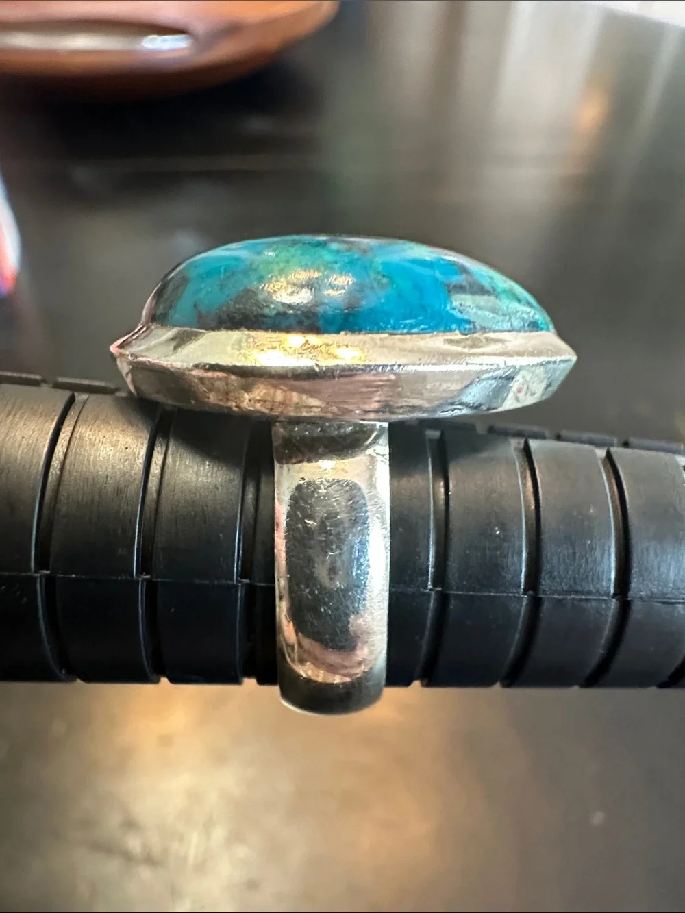 Sterling Silver Teardrop Chrysocolla Ring in Blue-Green- Size 7